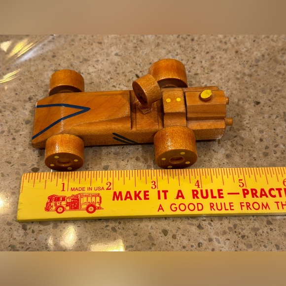 TUFFER USA Wooden Handmade Race Car W Yellow And Blue Detailing - Picture 6 of 16